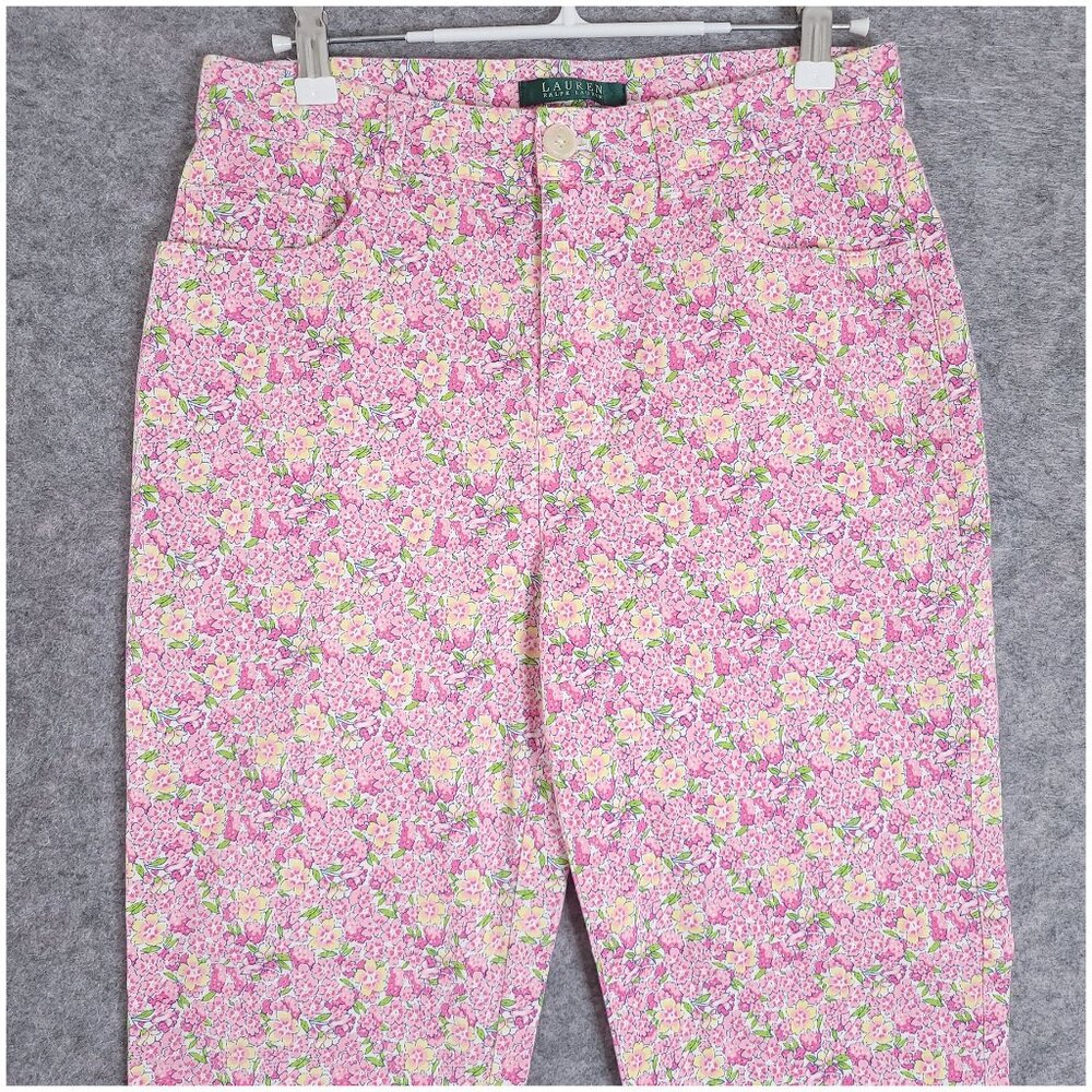 LAUREN RALPH LAUREN Pink Floral Chino Straight Leg 5-Pocket Pants Womens Size 4